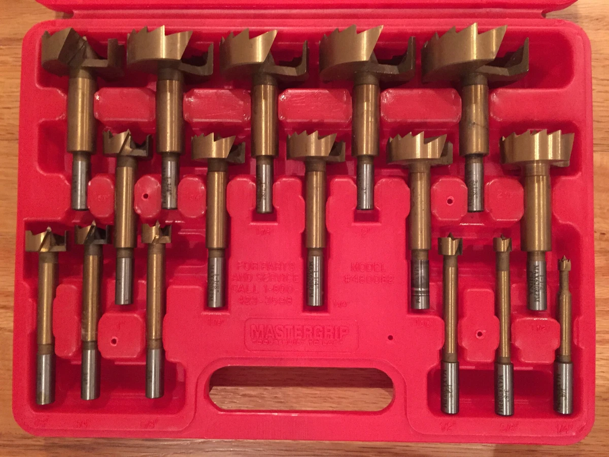 Mastergrip Titanium Plated 16 pc Forstner Bit Set w Case 480082 1 4 to 2 1 8 EUC