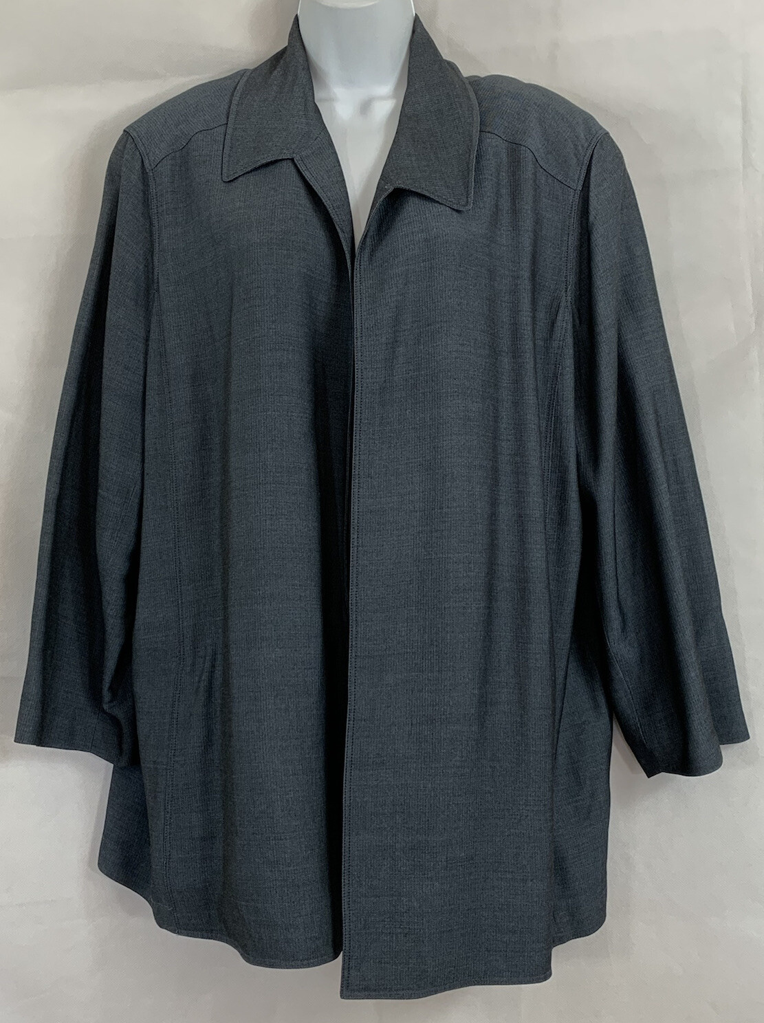 Elana By Tanner Plus Sz 20 Blue Herringbone Open Jacket Blazer Long Sleeves Pkts