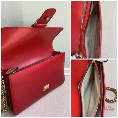 PINKO ピンコ/ハンドバッグ レッド/Aランク/84【中古】 Authentic PINKO Red Leather Logo-Buckle Flap Gold Chain Medium