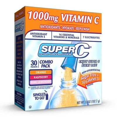 Super C Singles to Go Powder Packets, Water Drink Mix, Variety Pack, Orange,