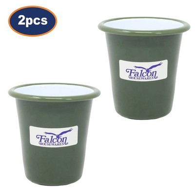 Becher Emaille 2 Stück Stahl 8 cm Trinkbecher Reisebecher grün Moosrand Camping