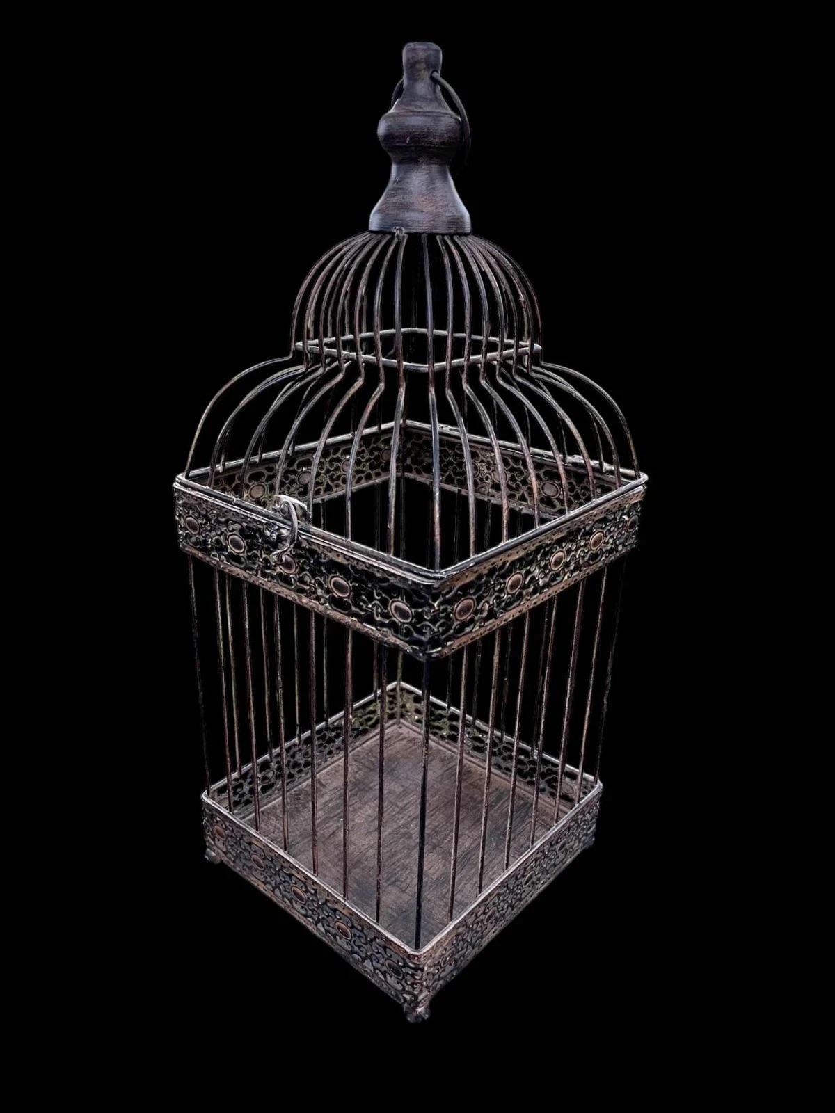 Vtg 20" x 8 x 8 ~ Bronze Color Metal Dome Bird Cage Decorative Hanging Decor