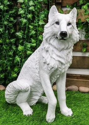 Ebros Large Artemis Wildlife Sitting Alpha Albino Ghost White Wolf Statue 20.5''H