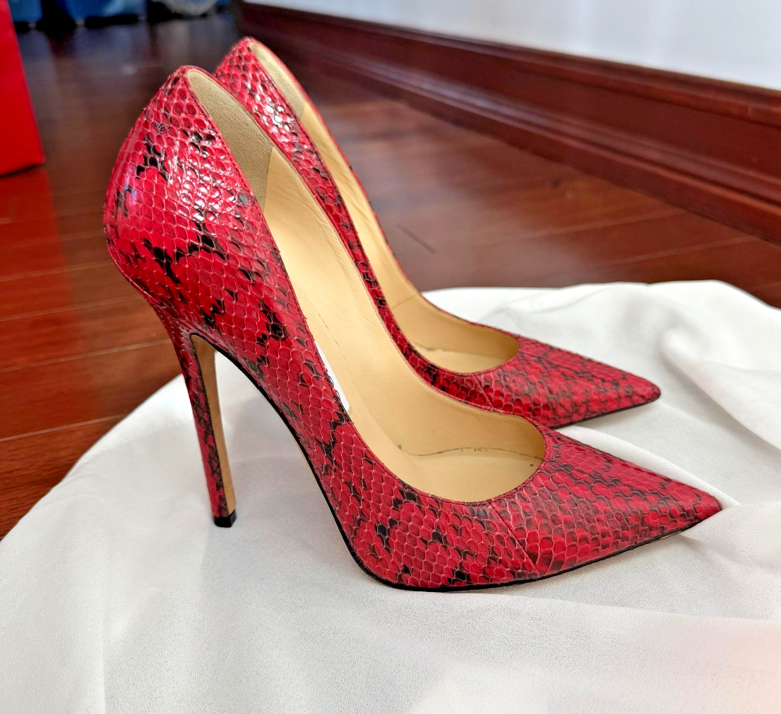 Jimmy Choo Anouk Red Snake Embossed Skin Pump, Size 37 | eBay