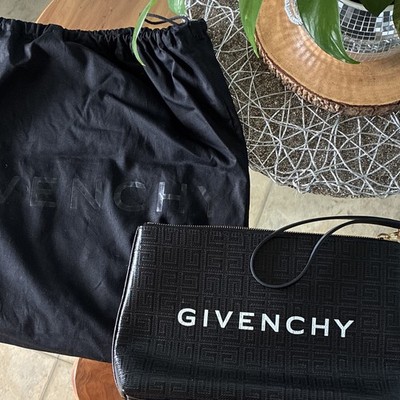 Givenchy Black Logo Embossed Zip Wristlet Clutch Pouch w/ Dust Bag Card