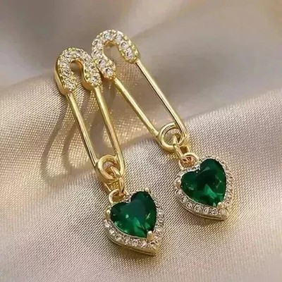 2Ct Heart Lab-Created Emerald Halo Drop Dangle Earrings 14K Yellow Gold Plated