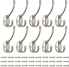 Image of 10x Satin Nickel Coat Hooks Wall Mounted Heavy Duty Metal Door Hat Robe Hanger