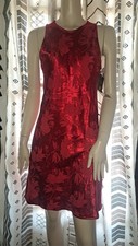 Vtg 90s Dress All That Jazz Red Satin Floral Jacquard 7/8 NWT