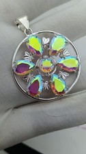 White Mystic Topaz Pendant – Rainbow Gemstone Jewelry in Silver-Plated Setting