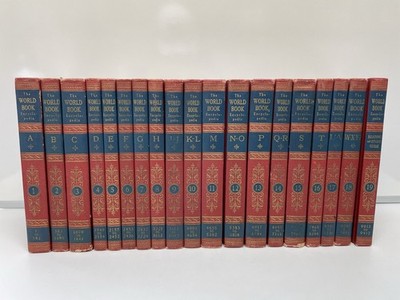 1954 World Book Encyclopedia 19 Volume Set Red & Blue MCM Books