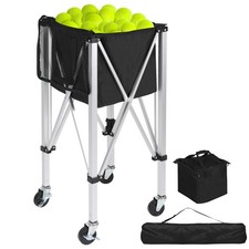 Portable Tennis Ball Hopper Holds 200 Balls, Tennis Ball Basket Cart with 4 W...