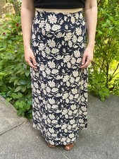 90s Dark Blue Floral Maxi Skirt Side Zip Size S