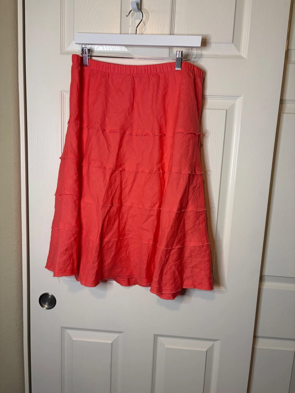 Women's Soft Surroundings Coral 100% Linen Tiered Midi Skirt L EUC
