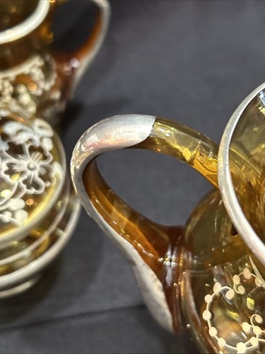 15 Piece Amber silver in laid? Bohemian? Glass Tea Set unmarked - Picture 17 of 20
