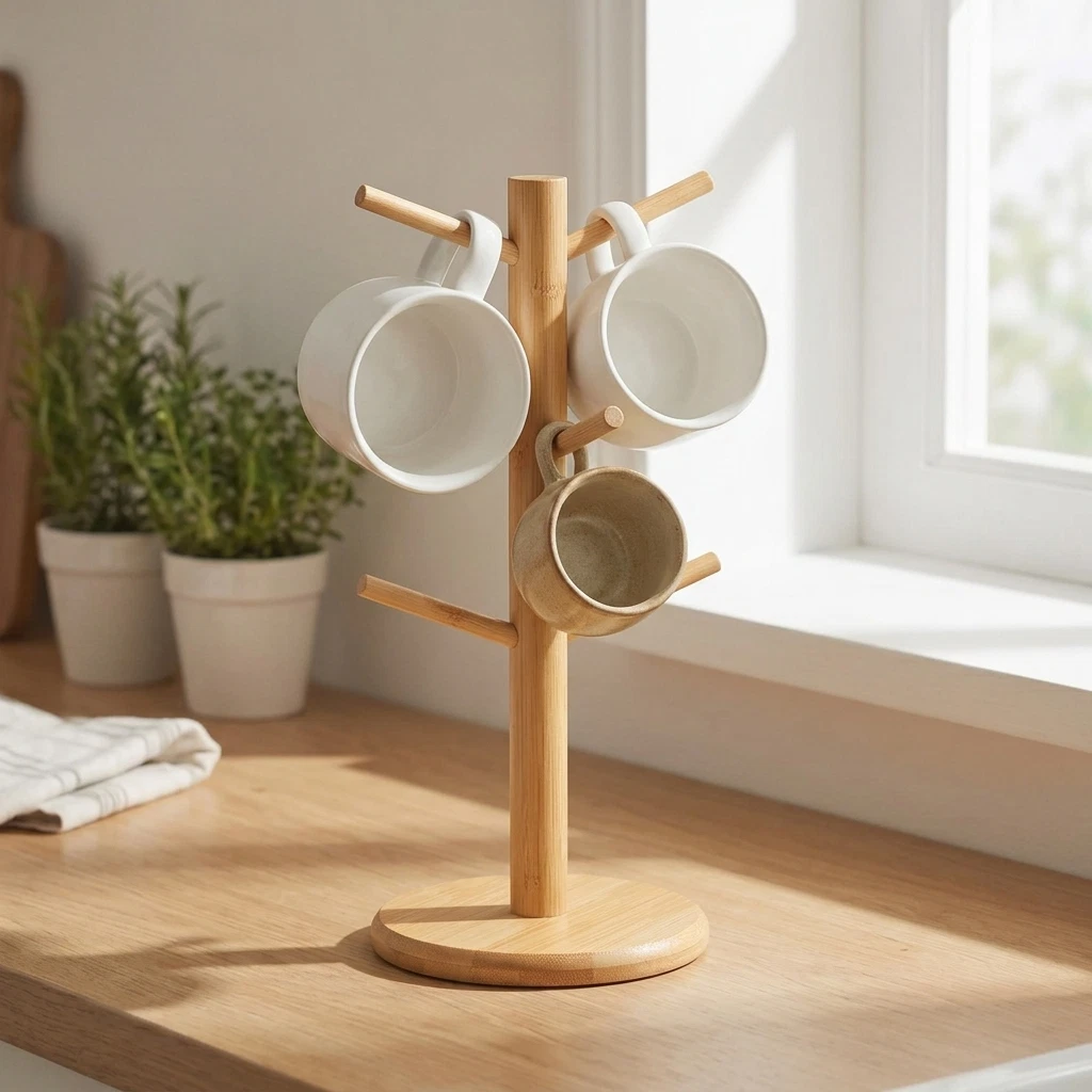 Bamboo Wood Tree Mug Hanging Rack 6 Hook Minimalist Kitchen Countertop Organizer
Opens in a new wind