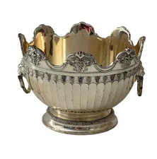 Price Import Ornate 5" Monteith Bowl Silver Plated Lion Head Handles Vtg