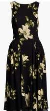 Reformation Anelis Mood for Love Black Floral Drop Waist Midi Dress Size 6