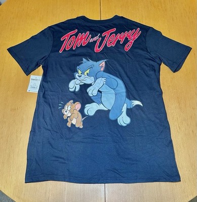 Tom and Jerry Sneaky Cat & Scared Mouse Cotton Blend T-Shirt Men s Small Black