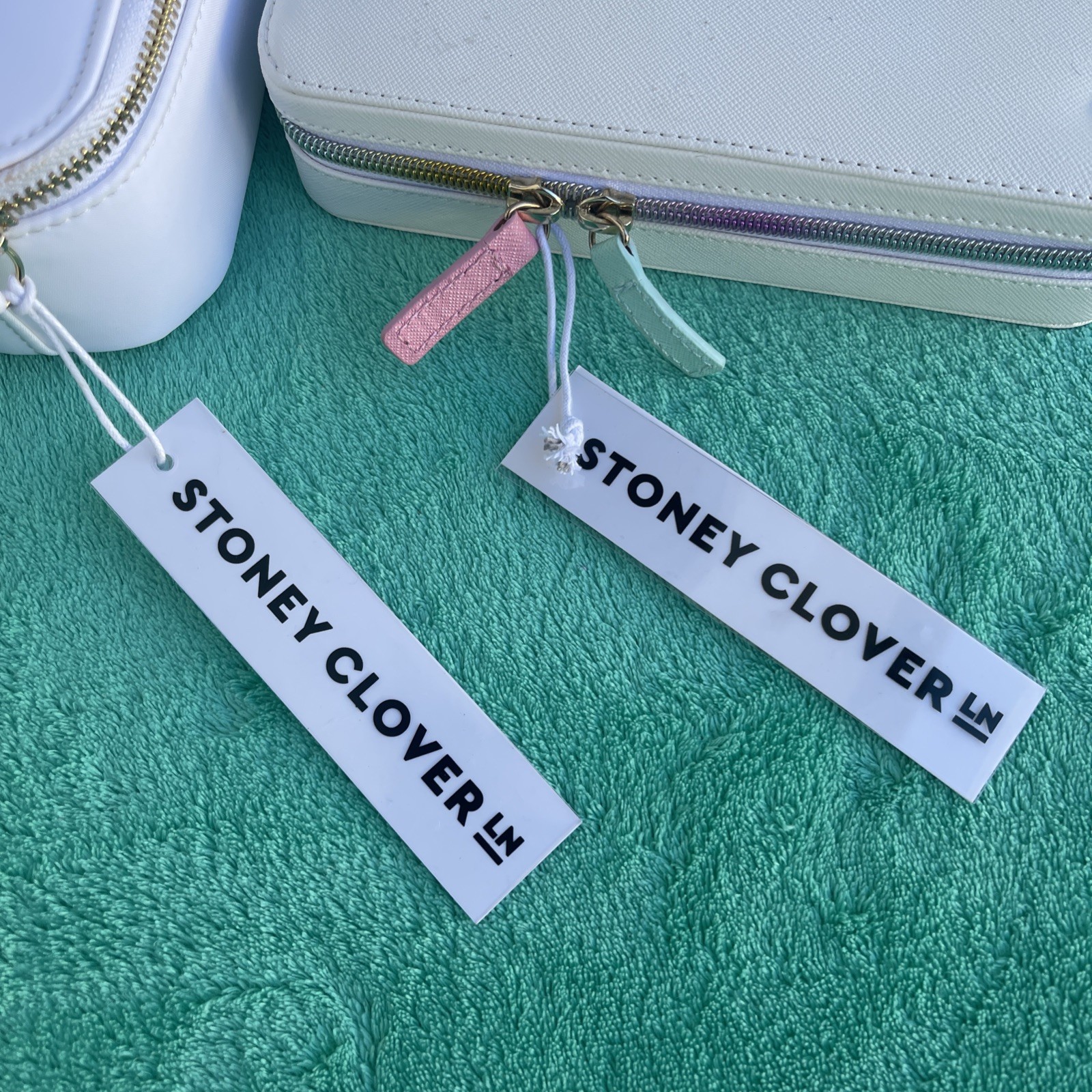 Two Stoney Clover Lane Travel Cases, Jewelry Box, 2 White Zip Cases