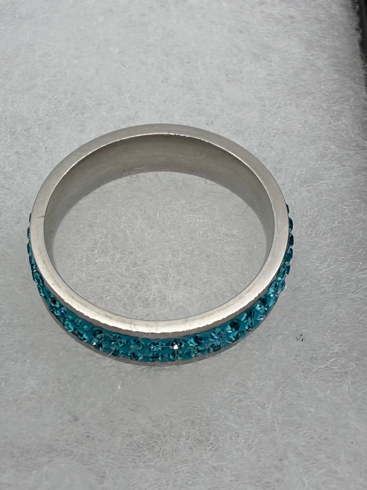 Aqua Rhinestone And Silver Stackable Ring Size 10… - image 2