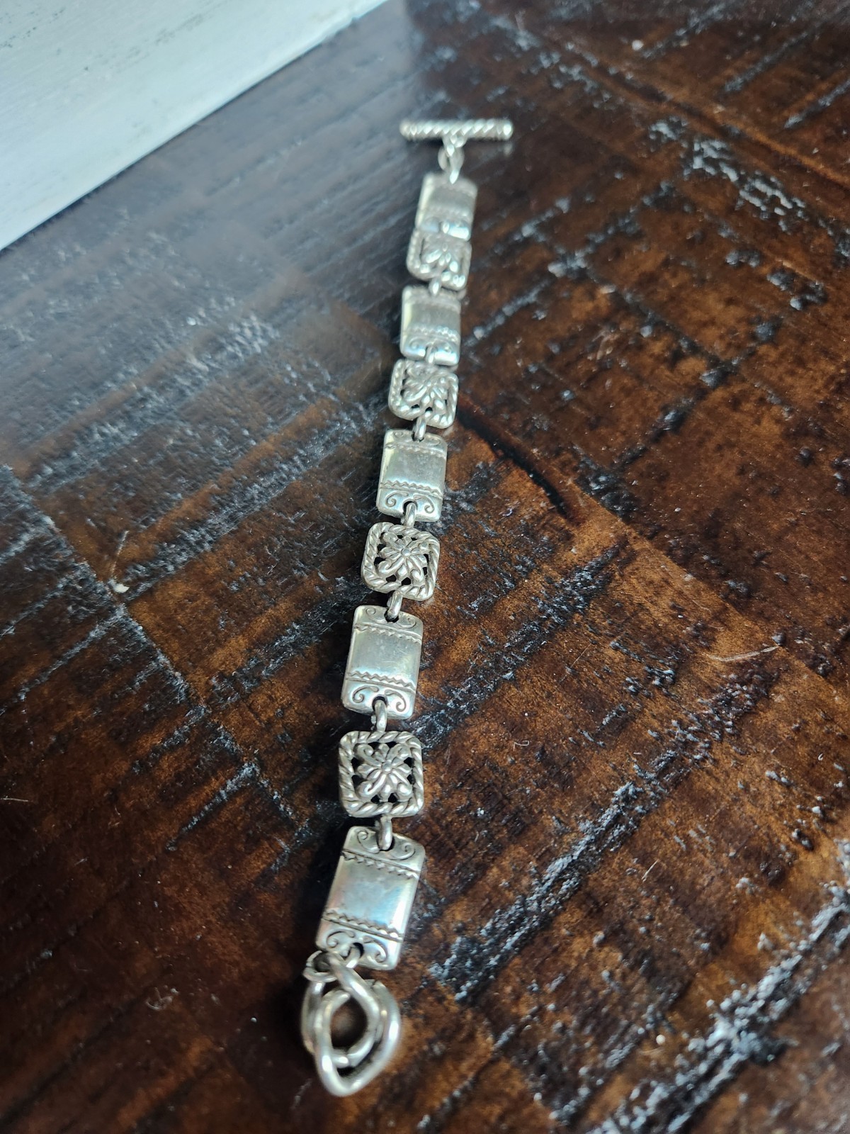 Brighton Vanity Silver Plated Square Link Toggle Bracelet Vintage Retired
