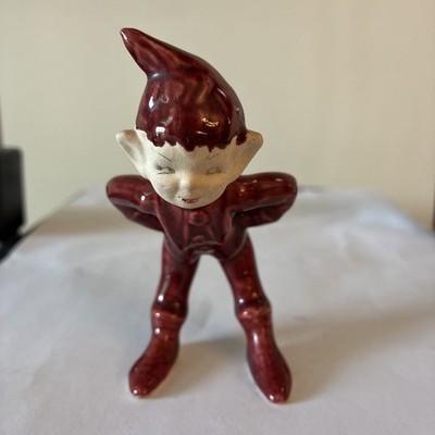 Vintage 1950s Maroon Burgundy Pixie Elf Figurine READ