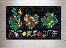 Autism Awareness Photo Booth Backdrop Peace Love Autism Support Inspirational...