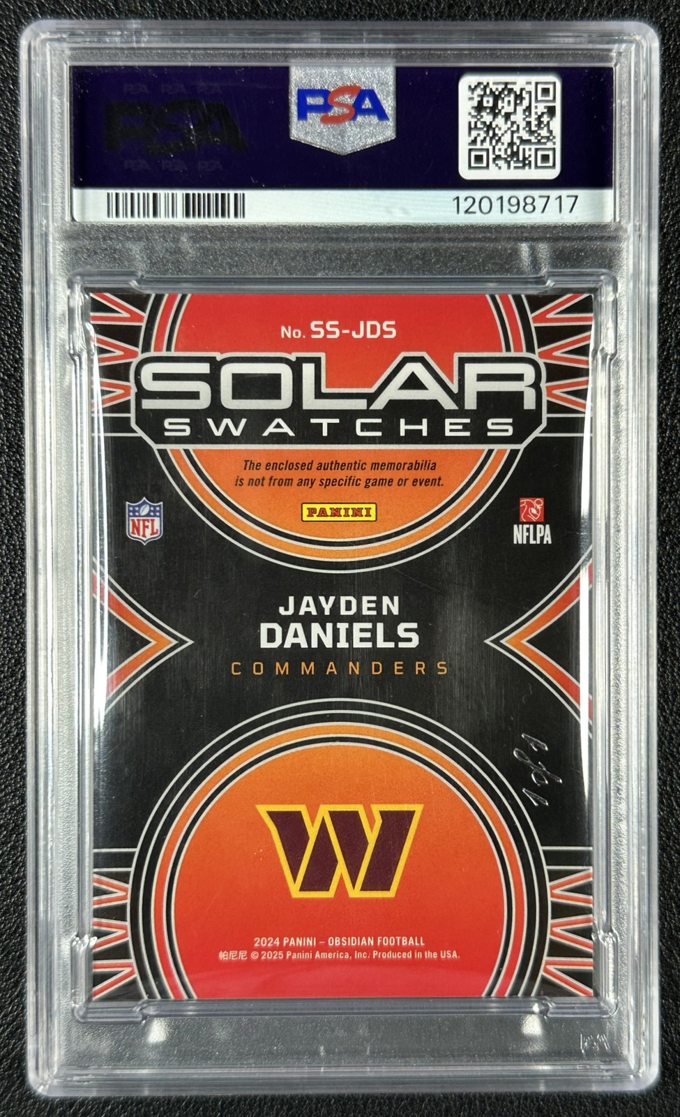 1/1 JAYDEN DANIELS PSA 9 2024 PANINI OBSIDIAN SOLAR NFL SHIELD PATCH RC MOJO 1/1 view 2