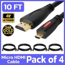 4 Pack Micro HDMI to HDMI Cable 10ft Raspberry Pi 4K TV Camera Sony Nikon Lenovo