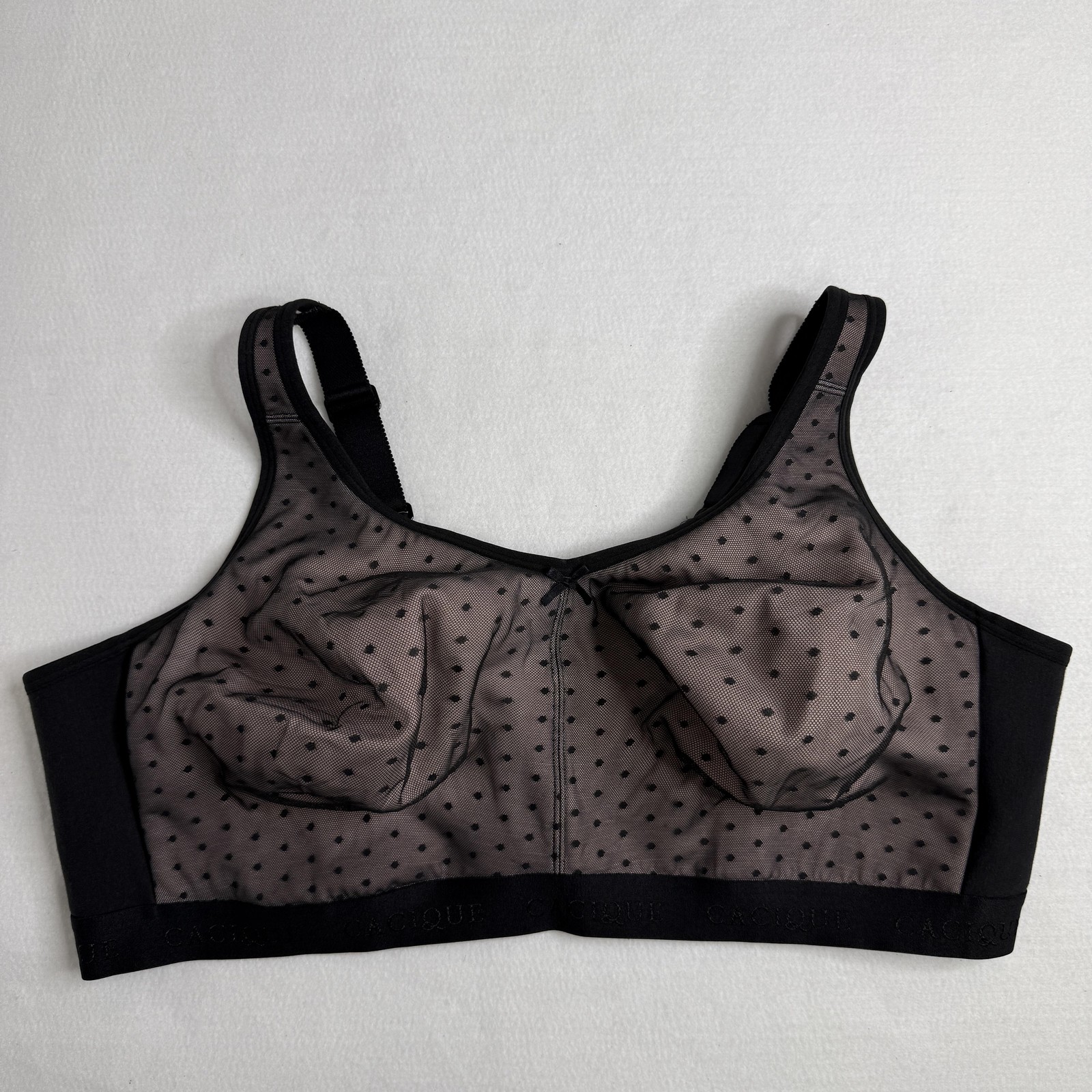 Cacique Bralette Womens 48DDD Black Mesh Polka Dot Wireless Full Coverage Sheer-image