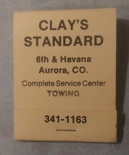 Vintage Clay's Standard Matchbook Aurora Colorado