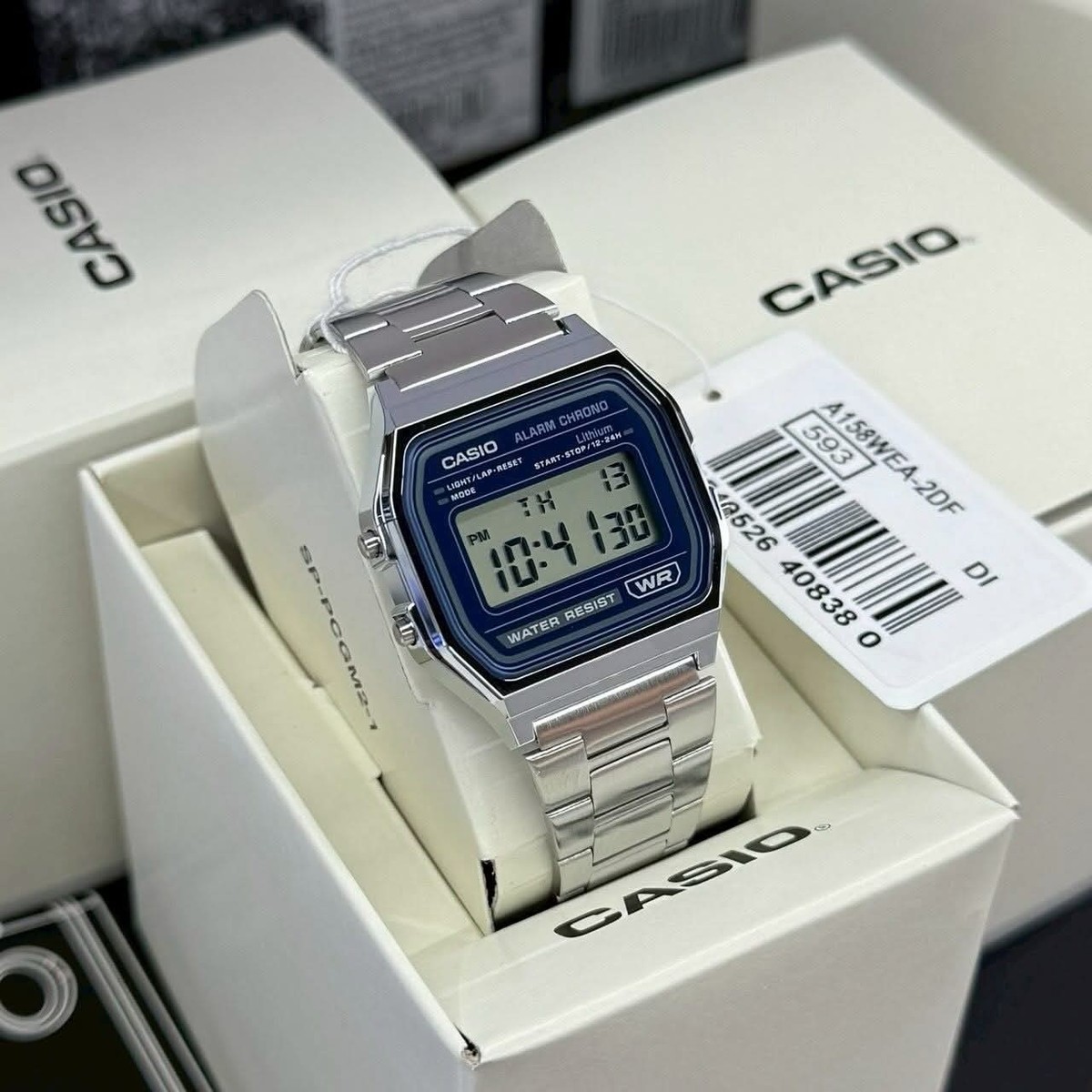 Casio A158WEA-2DF Blue Dial Digital Watch Stainless Steel Band