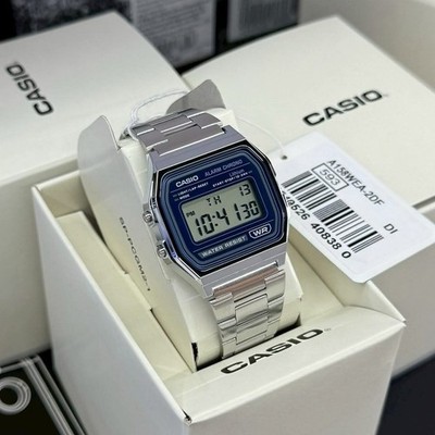 Casio A158WEA-2DF Blue Dial Digital Watch Stainless Steel Band
