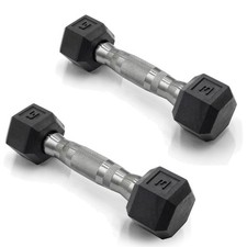 Rubber Coated Hex Dumbbells 3 LB Pair Chrome Handle Hand Weights