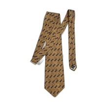 Vintage Alexander Julian Colours Tie Gold Tan Navy Geometric Silk Grid Made USA