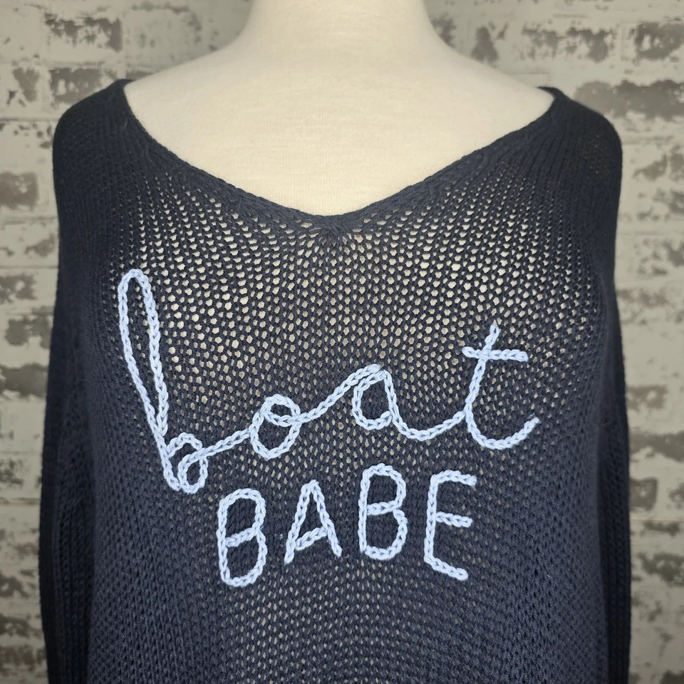 NUEVO Suéter de Madera para Mujer M/L Boat Babe V Algodón Índigo Más Oscuro Playa Cielo Foto 2 de 4