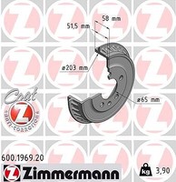2X Zimmermann Bremstrommel Hinterachse U.A. FüR Seat, VW