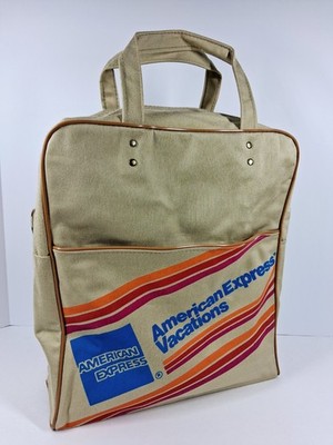 Vintage American Express Vacations Beige Canvas Messenger Tote Bag Carry-On Read