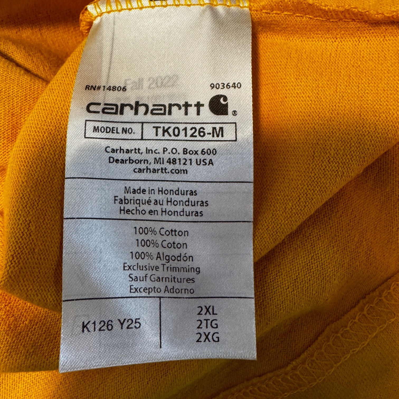 NEW Carhartt K126 Men's Loose Fit Heavyweight Logo Pocket T-Shirt 2XL Yellow thumbnail 6