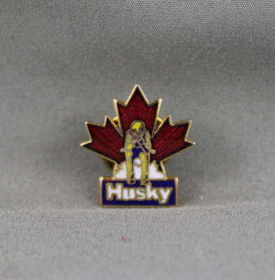 #ad Vintage Gas Company Pin Husky Gas Canada Skier Graphic Inlaid $16.99