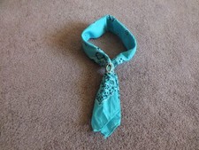Upcycled Repurposed Bandana Necklace & Silver Scarf Slide Turquoise Blue