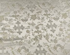 Ivory Gold Church Cross Metallic Brocade Fabric 60 Sold By The Yard