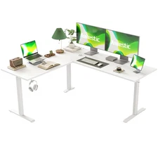 AGILESTIC L SHAPED DESK ADJUSTABLE HEIGHT ELECTRIC CORNER STANDING DESK - WHITE