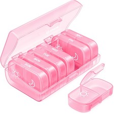 AUVON XL Weekly Pill Organizer 2 Times a Day, Box 7 Day with Sakura Pink