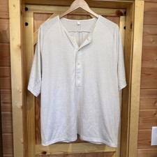 Lululemon Mens XL Waffle Knit Thermal Short Sleeve Henley Shirt Ivory Raglan