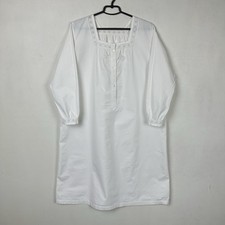 Antique 1900s White Cotton Nightgown Square Neck Monogram EM Lace Trim Victorian
