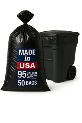 95-96 Gallon Extra-Large Black Garbage Can 1 Count (Pack of 50),
