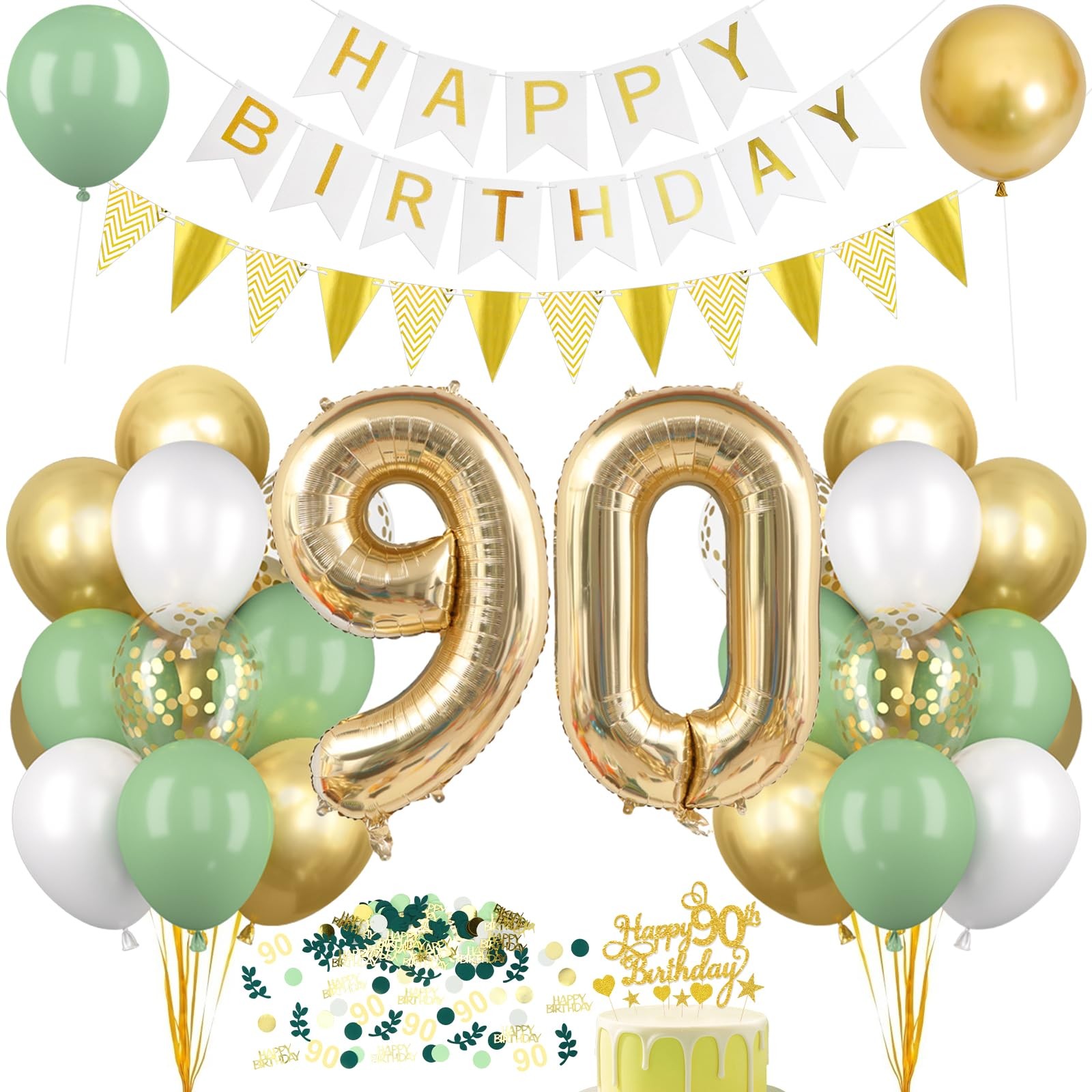 Ballon 90 XXL vert et or haut de gamme pour décoration anniversaire chic