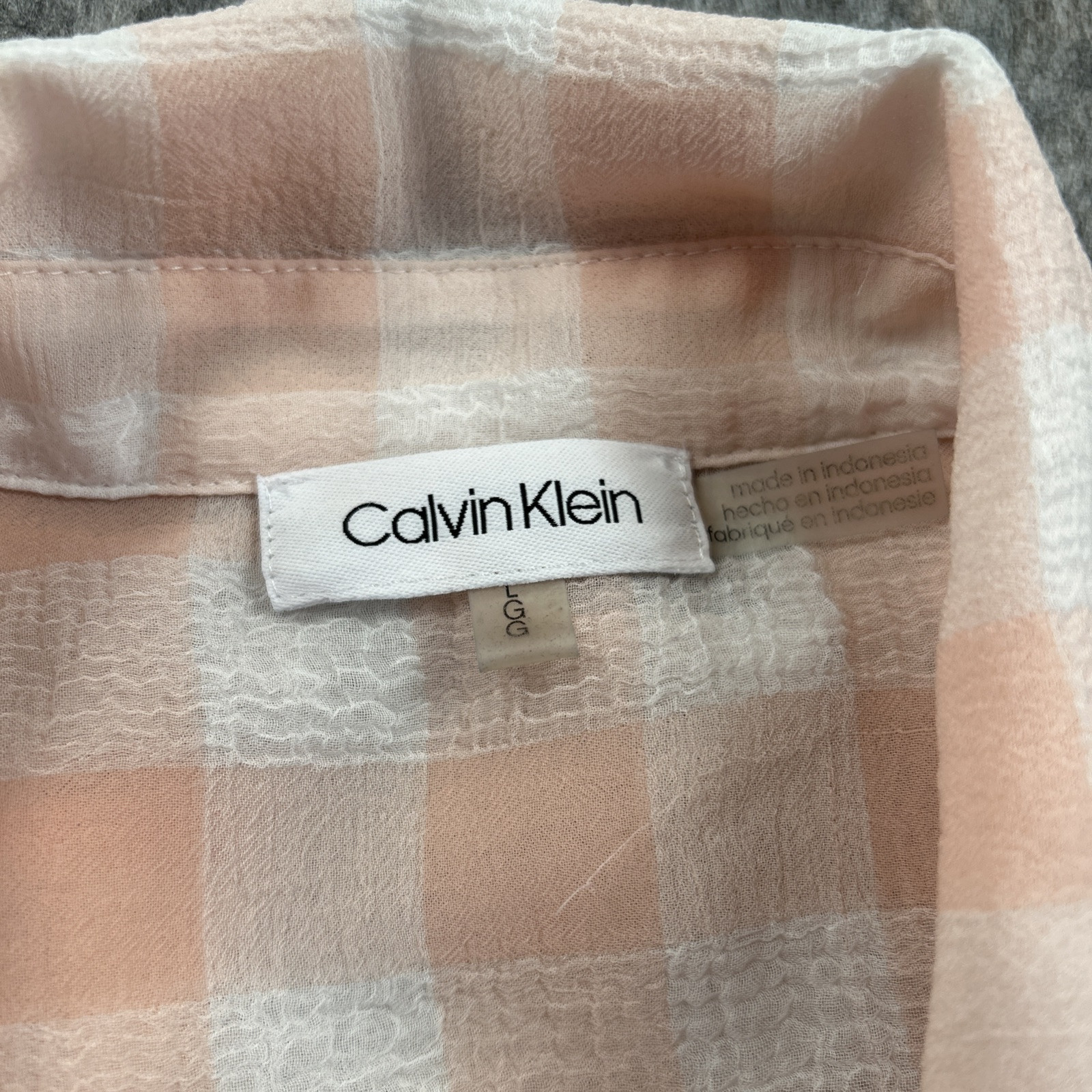 Calvin Klein Women's Sz L Sheer Pink Blue Checker Long Sleeve Blouse Lot of 2 thumbnail 3