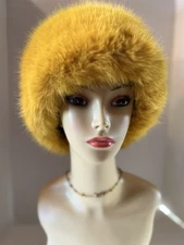 Winter Faux Fur Hat  Plush Fluffy Cap Butterscotch Yellow C&D